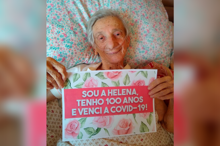 Dona Helena, de 100 anos, recebe alta após vencer a Covid