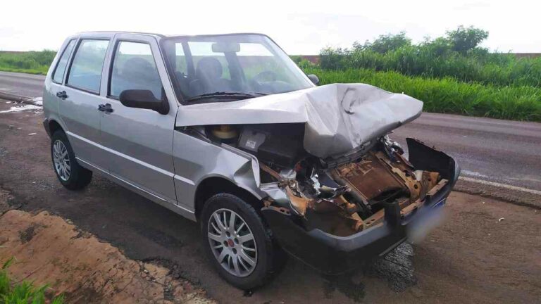 Duas pessoas ficam feridas após colisão entre carro e caminhão na PR-323
