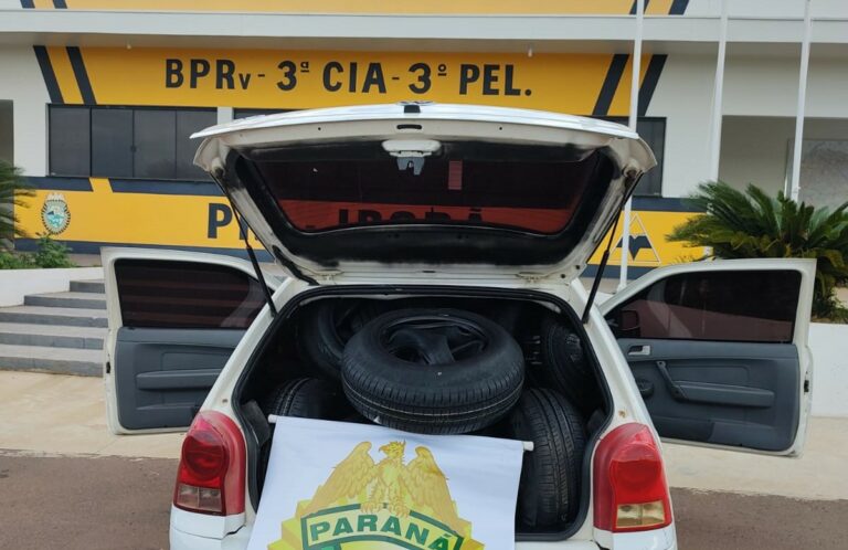 Polícia Rodoviária apreende carga de 76 pneus com destino a Umuarama