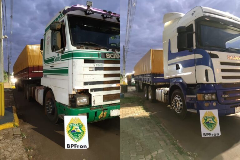 BPFron apreende caminhões carregados com 80 mil pacotes de cigarros em Brasilândia do Sul