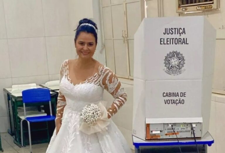 “Exerci minha cidadania linda e plena”, diz recém-casada que foi votar vestida de noiva