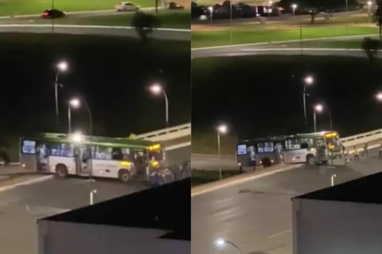 Manifestantes tentam jogar ônibus de cima de viaduto em Brasília