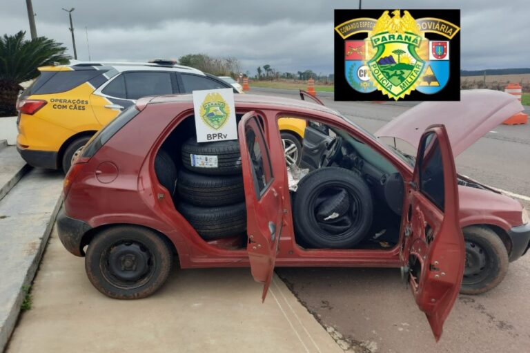 Condutor é abordado com carga de 70 pneus paraguaios que seria entregue em Umuarama