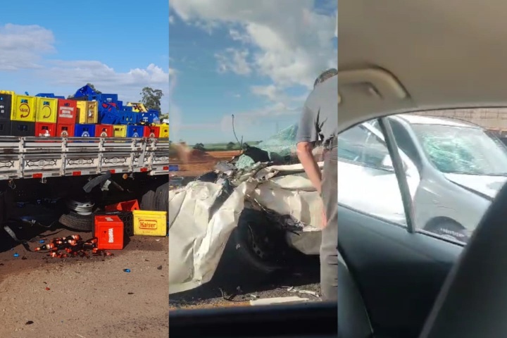 Condutor fica preso entre as ferragens de veículo após novo acidente na PR-323, em Tapejara