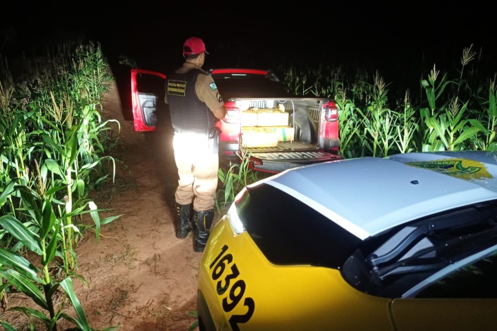 Em Iporã, PRE encontra caminhonete com 366 quilos de maconha em plantação de milho