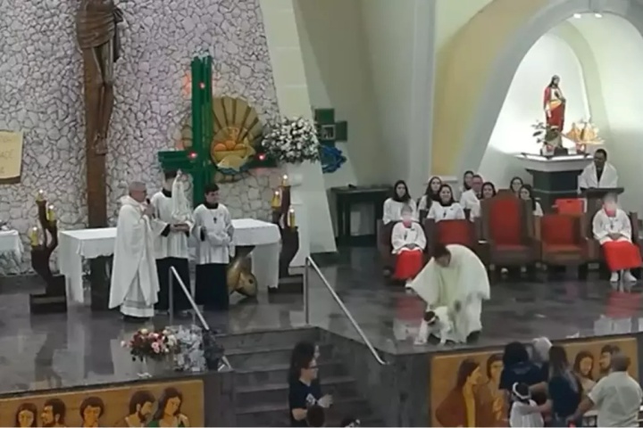 Em Cianorte, padre age rápido e impede que criança caia do altar durante missa