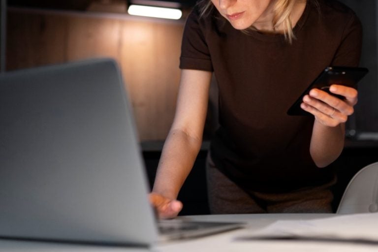 Medium Shot Woman Working Laptop