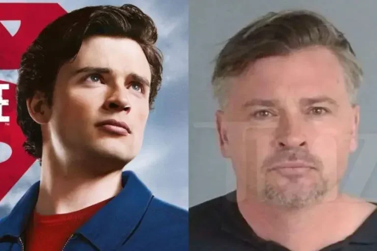 Montagem com duas fotos de Tom Welling a primeira quando ele estava na série Smallville e a segunda dele preso