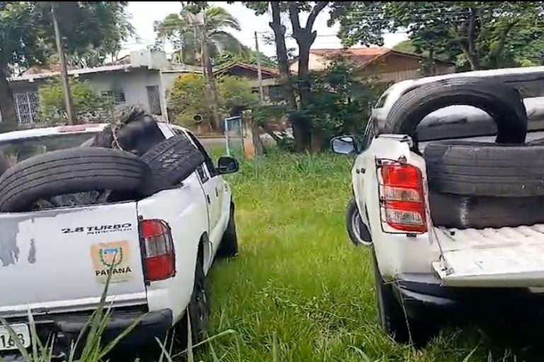 Pneus recolhidos durante ação de fiscalização e combate à dengue
