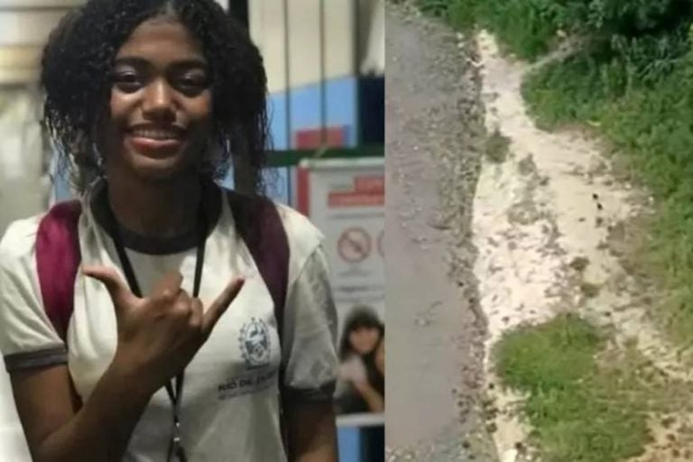 Na foto, a adolescente que morreu afogada durante batismo em prainha. Ao lado, imagens do local da tragédia.