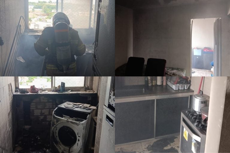 Vista de destruição do apartamento que pegou fogo em Umuarama