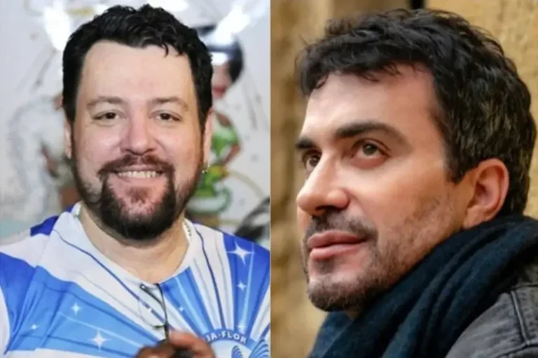 Montagem com uma foto do coreógrafo Fábio De Mello e uma do padre Fábio de Melo, sobre a morte de Fábio de Mello.