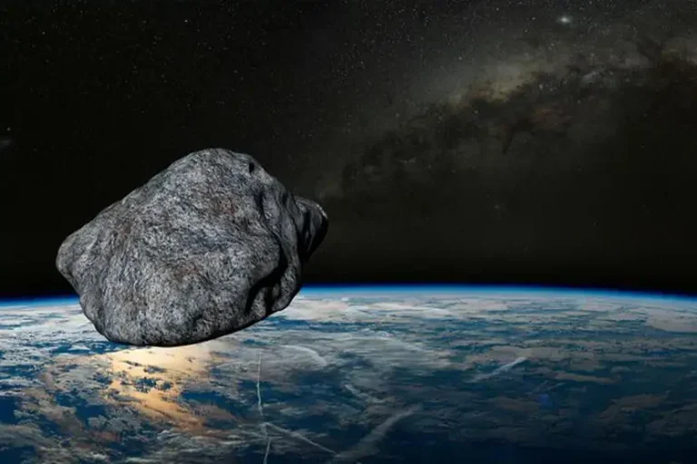 ilustração do asteroide 2024 Yr4 proximo a Terra