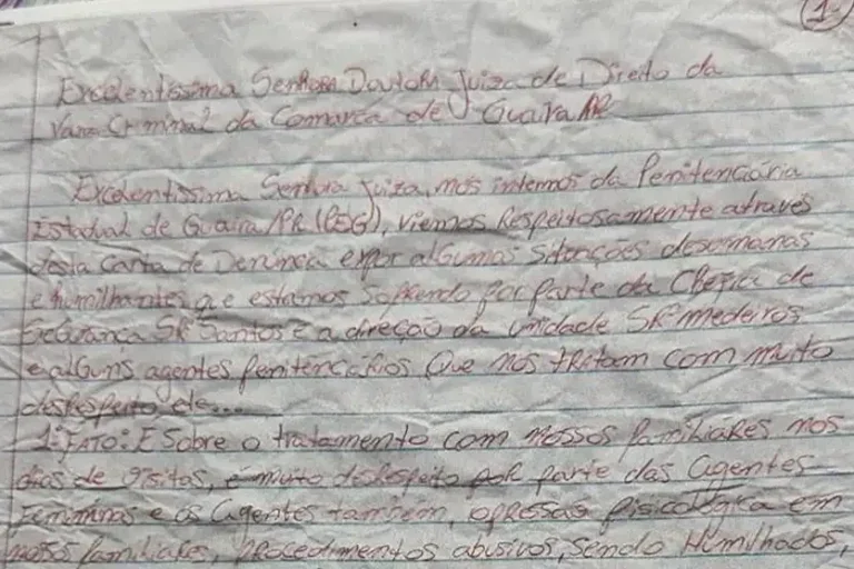 PRESOS PEDEM AJUDA EM CARTA