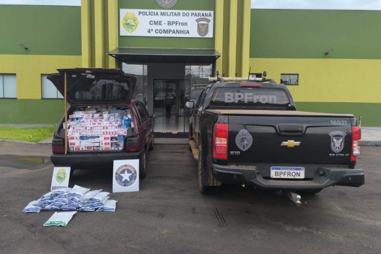 BPFron apreende agrotóxicos em Mariluz. Na foto, o veículo e a carga.