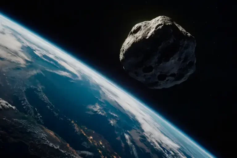 Imagem gerada por inteligencia artificiall de colisão de asteroide com a terra.