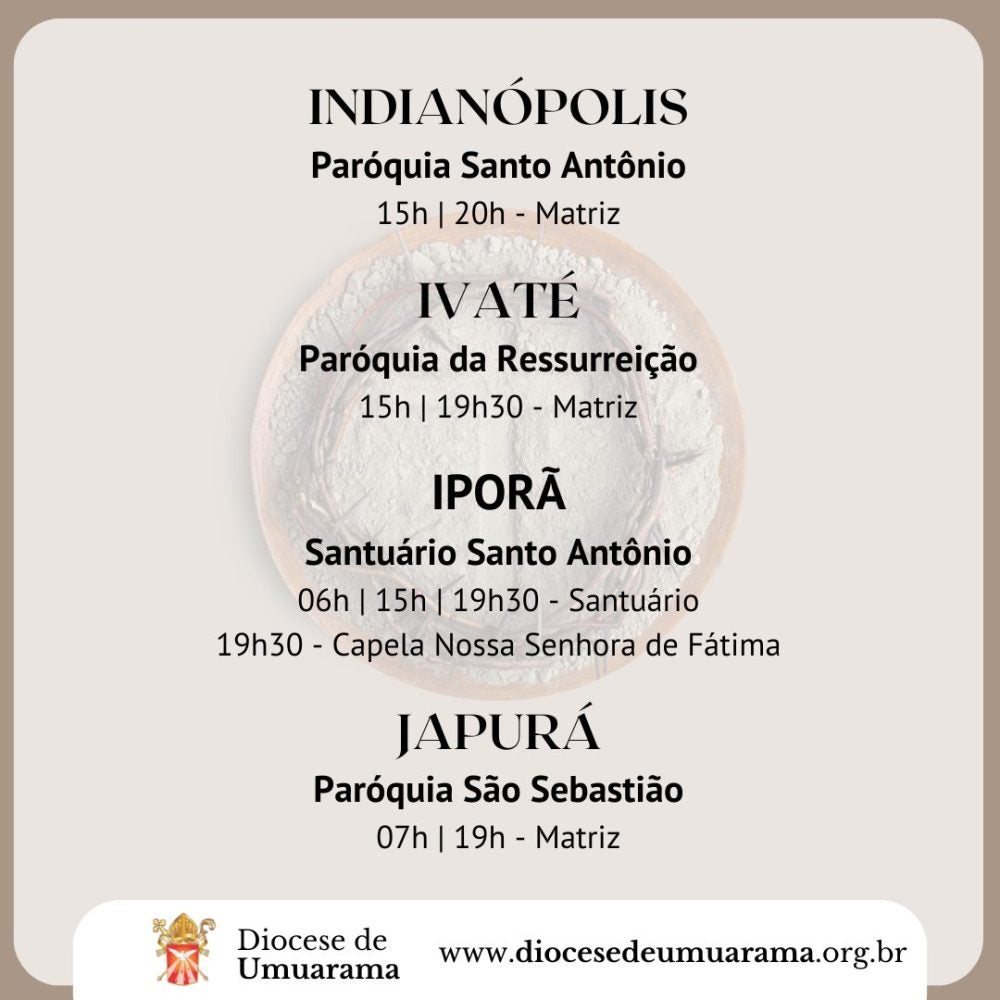 Quarta-feira de Cinzas em Umuarama: Veja as missas divulgadas pela Diocese.