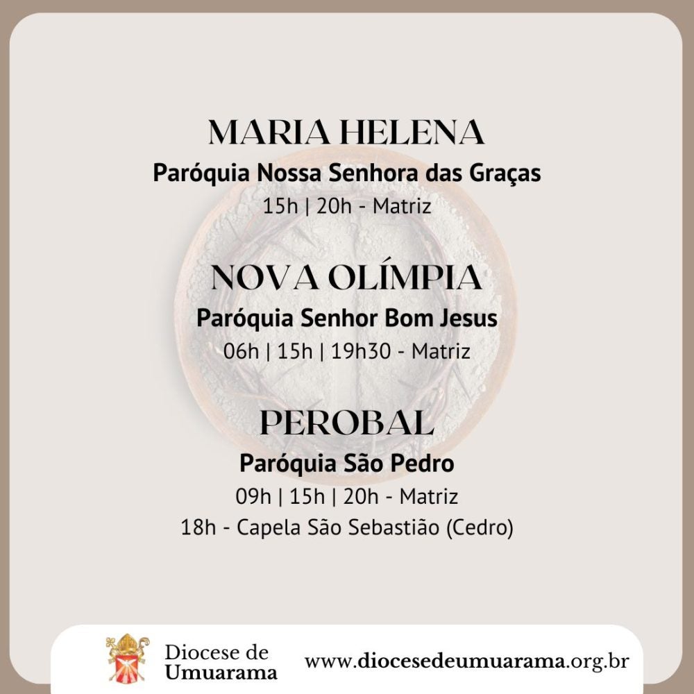 Quarta-feira de Cinzas em Umuarama: Veja as missas divulgadas pela Diocese.