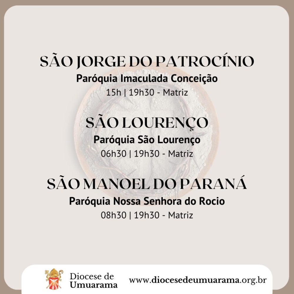 Quarta-feira de Cinzas em Umuarama: Veja as missas divulgadas pela Diocese.