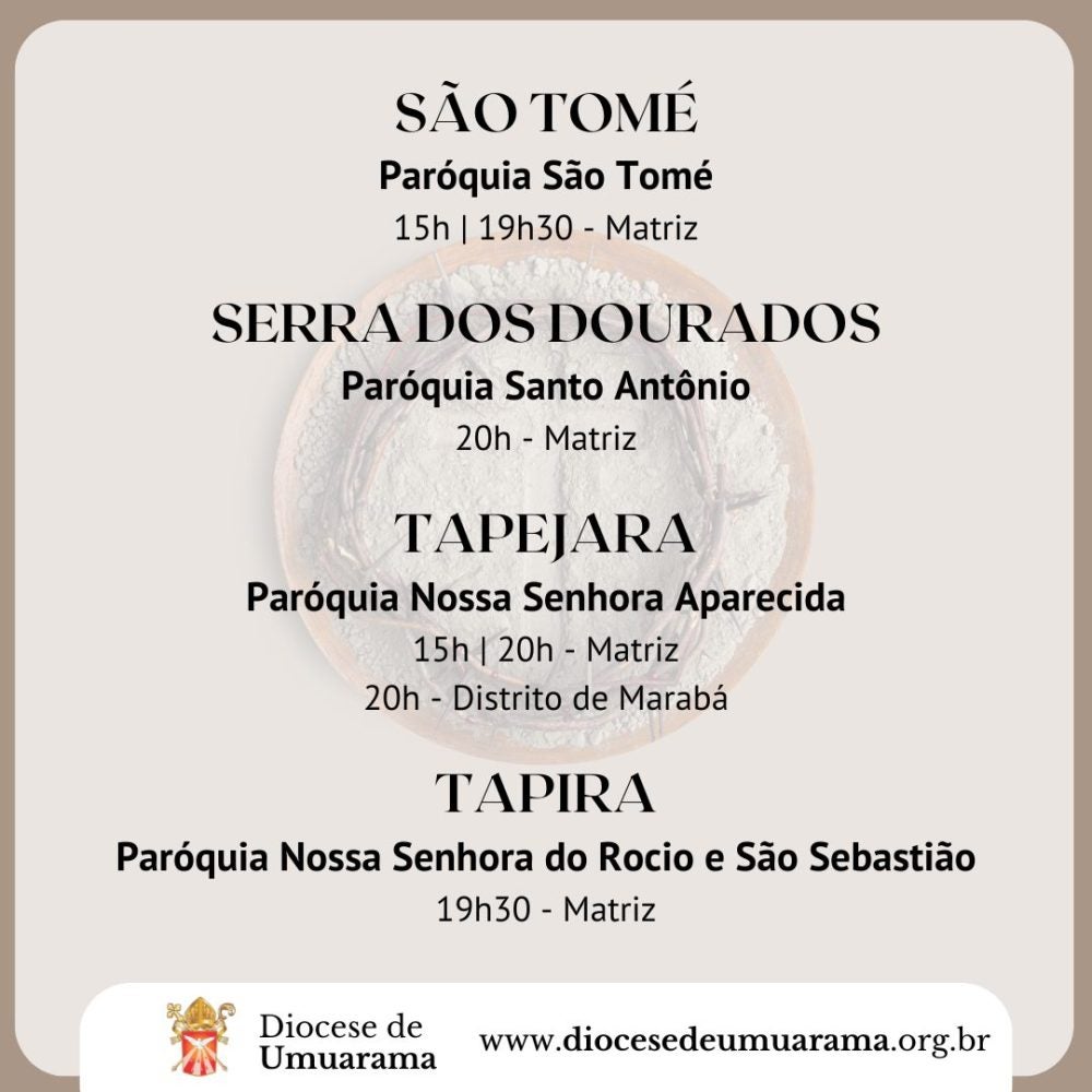 Quarta-feira de Cinzas em Umuarama: Veja as missas divulgadas pela Diocese.