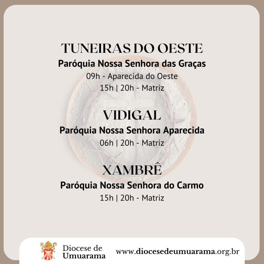 Quarta-feira de Cinzas em Umuarama: Veja as missas divulgadas pela Diocese.