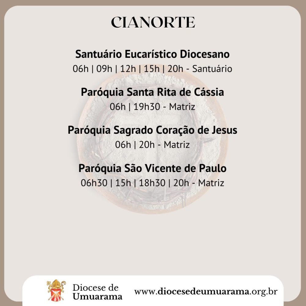 Quarta-feira de Cinzas em Umuarama: Veja as missas divulgadas pela Diocese.