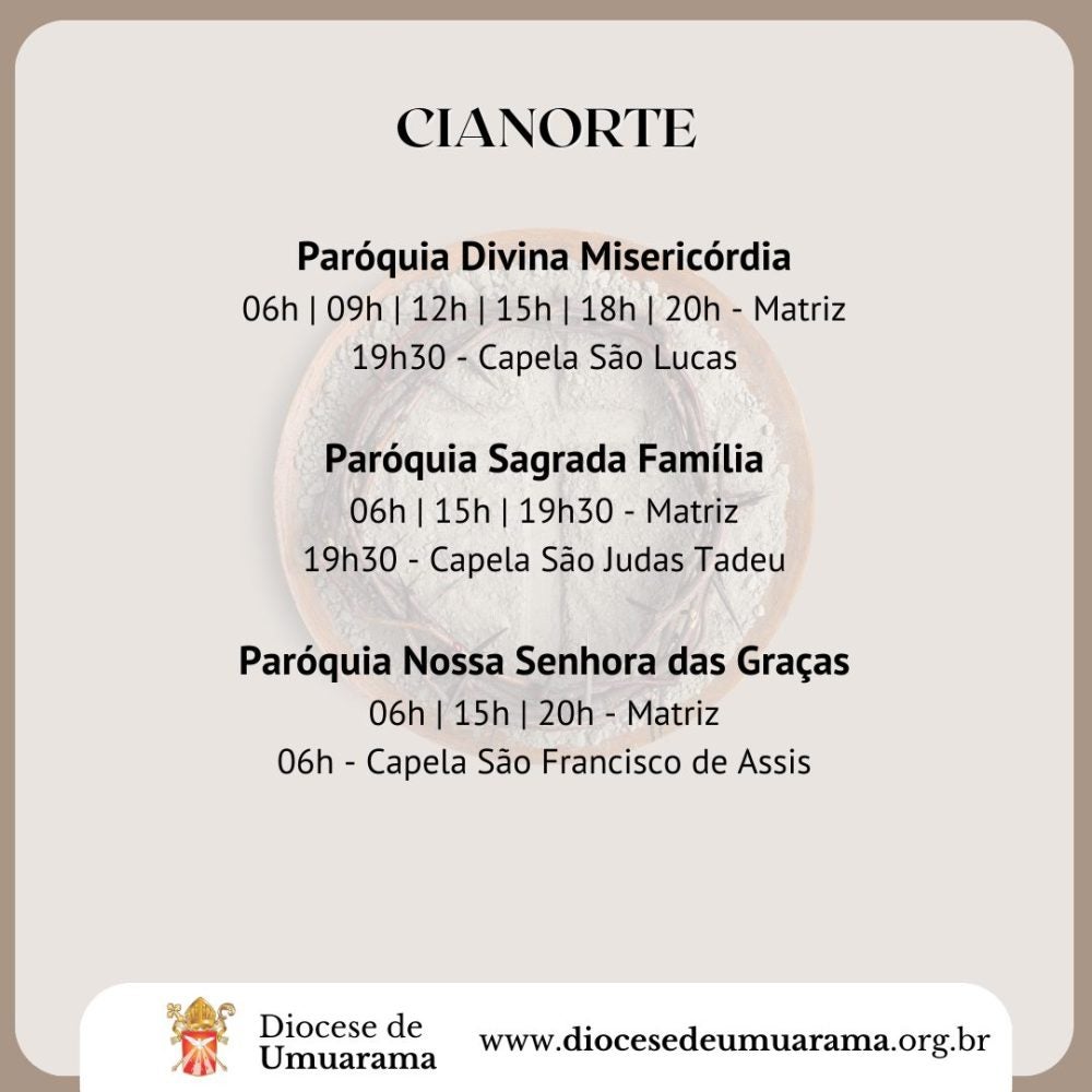 Quarta-feira de Cinzas em Umuarama: Veja as missas divulgadas pela Diocese.