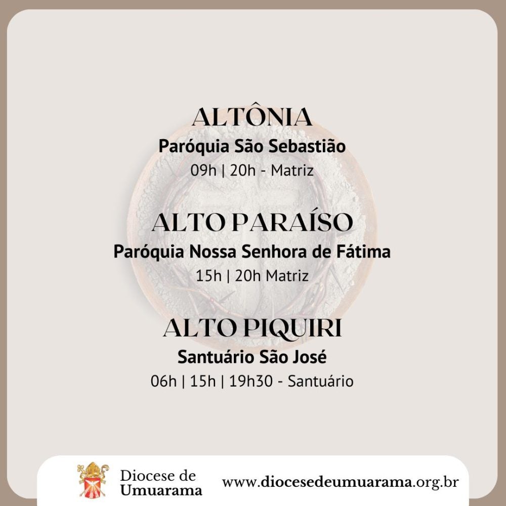 Quarta-feira de Cinzas em Umuarama: Veja as missas divulgadas pela Diocese.