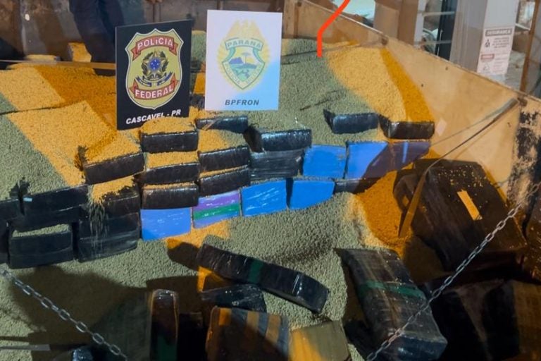 A Polícia Militar do Paraná (PMPR), em ação conjunta com a Polícia Federal (PF), apreendeu 2,3 toneladas de maconha transportadas em um caminhão que simulava carregar soja.