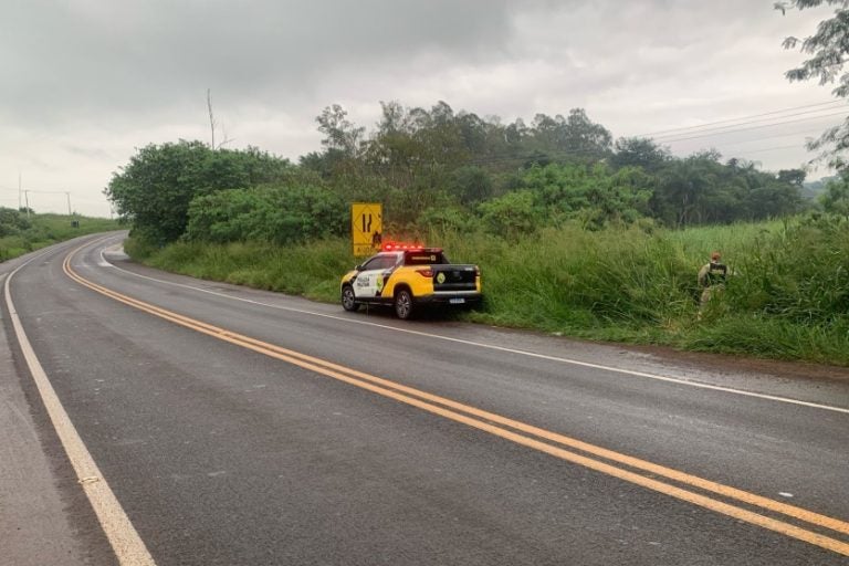 Motociclista fica ferido: o acidente aconteceu por volta das 8h20 em uma curva.