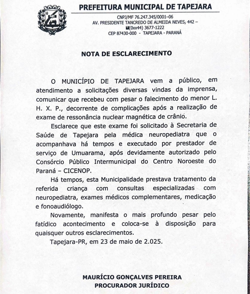 Hospital Norospar Divulga Nota Sobre Morte De Menino De 6 Anos (2)