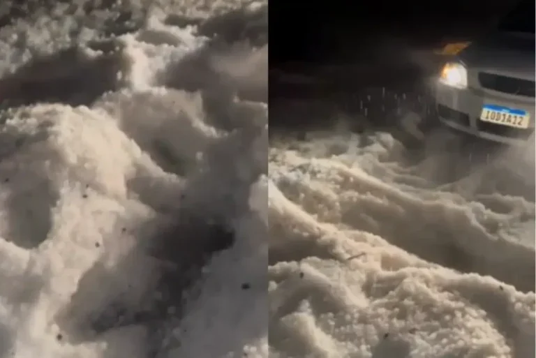 Granizo Forma Camada De 50 Cm E Carro Atola Em Rodovia No Rs