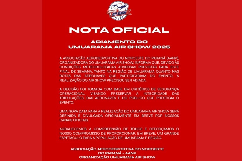 Umuarama Air Show é Adiado Devido à Previsão De Chuva