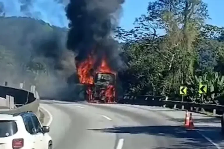 Ônibus da Viação Graciosa: o incêndio ocorreu por volta das 10h no quilômetro 43 da rodovia.
