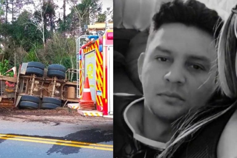 Caminhoneiro morre: equipes de resgate encontraram a vítima presa às ferragens e constataram o óbito no local.