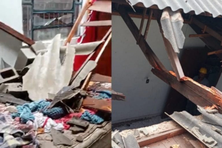 Muro do Max Atacadista desaba e atinge três casas no Parque Laranjeiras.