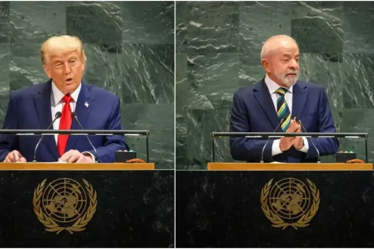 Trump: O encontro ocorreu durante a troca de lugares para os discursos. Historicamente, o Brasil é o primeiro país a falar na Assembleia Geral da ONU.