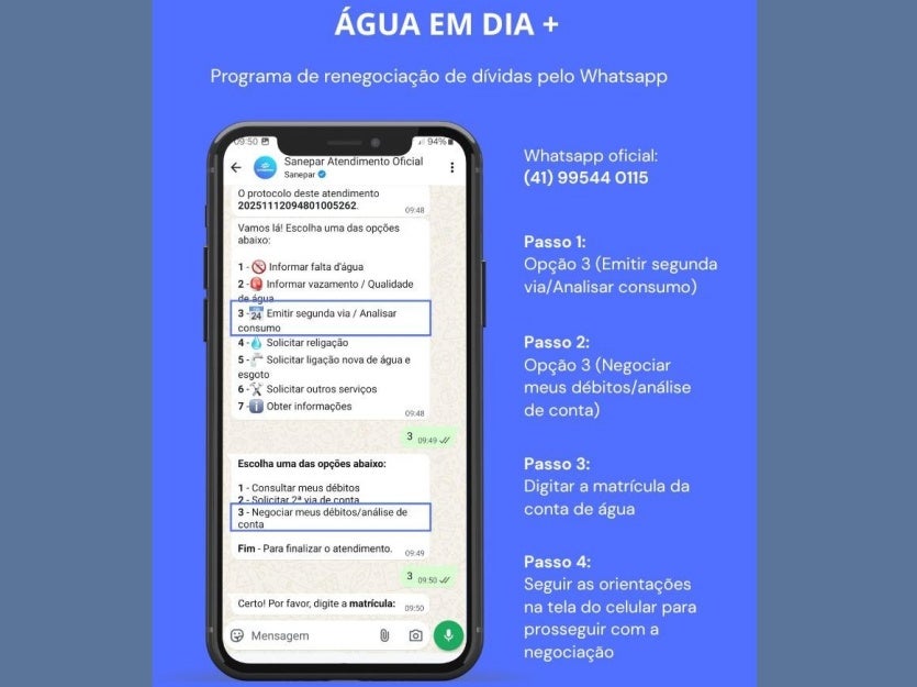 Sanepar Lança Renegociação De Dívidas Através Do Whatsapp (1)