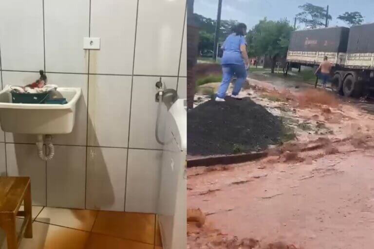 Água invade casas no Jardim Ipê, em Umuarama, e chega a escorrer por tomadas.