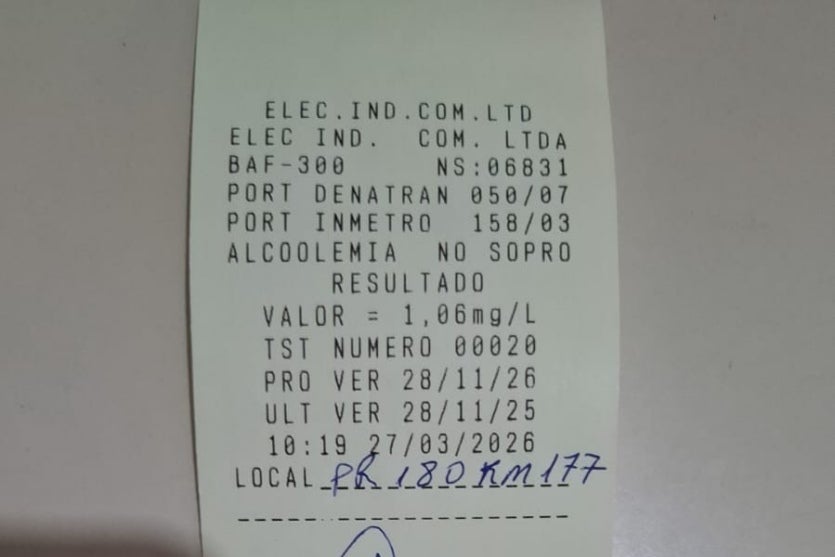 Condutor em zigue-zague na PR-180, em Cruzeiro do Oeste, é preso por embriaguez