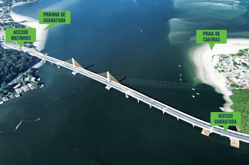 Na foto, a ponte de Guaratuba e as praias que ela fará conexão.