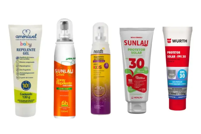 Relentes e protetores solares proibidos pela Anvisa.