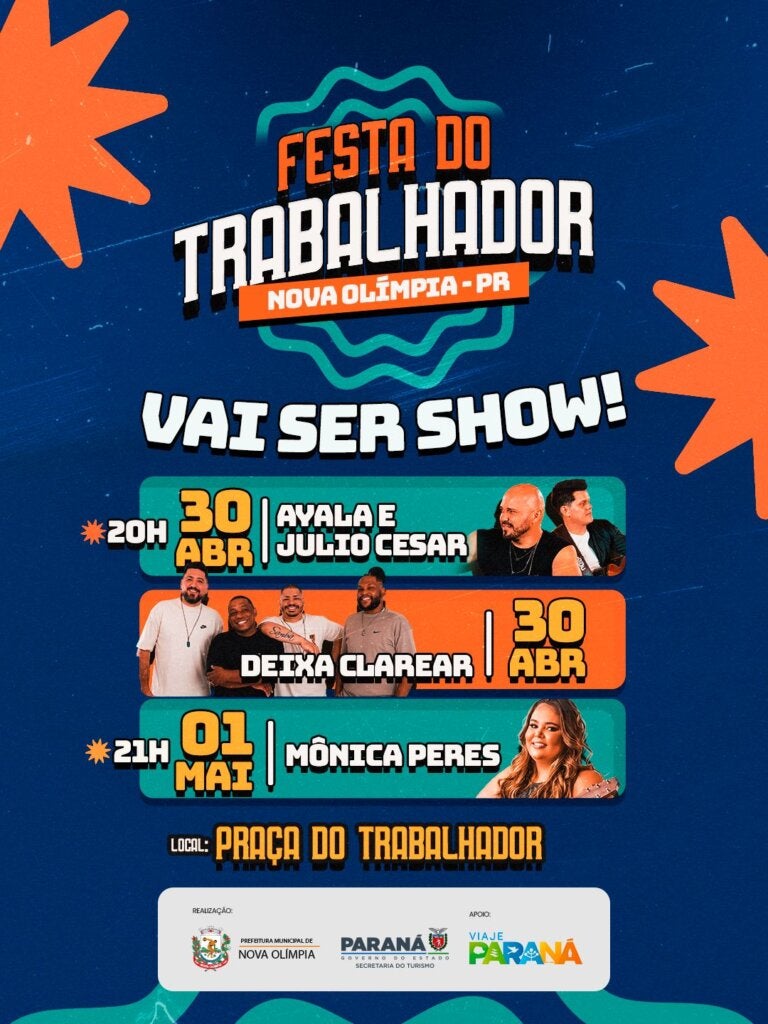 Festa do Trabalhador em Nova Olímpia terá shows, corrida e atrações para todas as idades