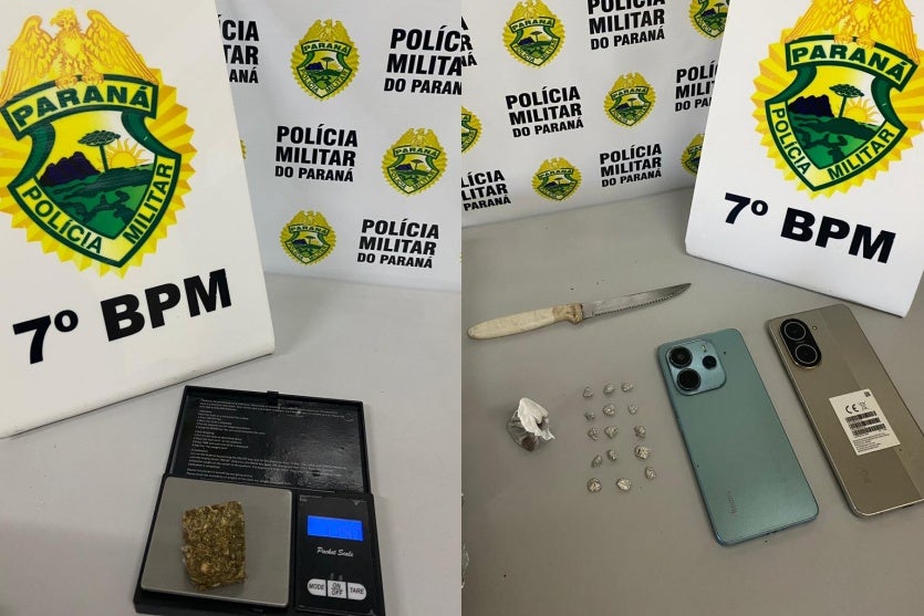 Drogas e materiais apreendidos em Cruzeiro do Oeste.