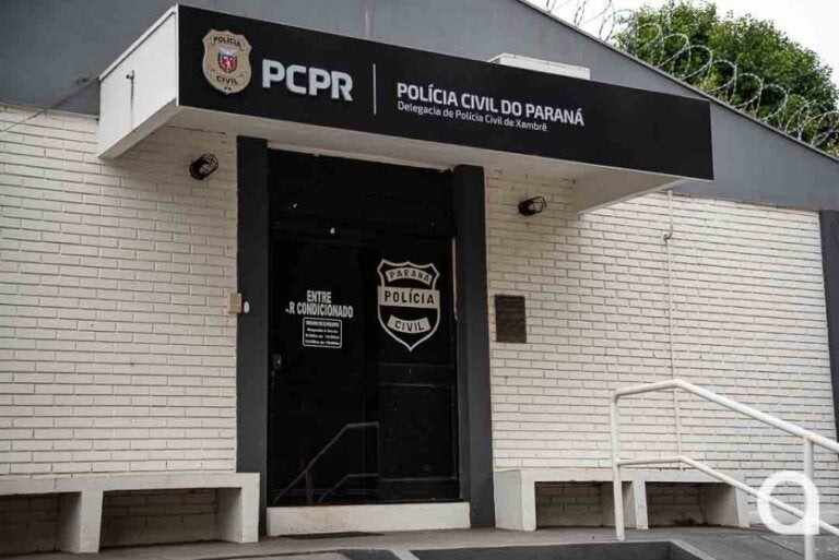 Foto da fachada da Polícia Civil de Xambrê, que passou a investigar um caso de agressão e perseguição a uma mulher no município.