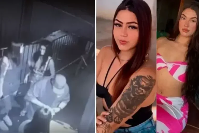 As primas desaparecidas no Paraná, ao lado de imagens capturadas por câmeras de segurança.