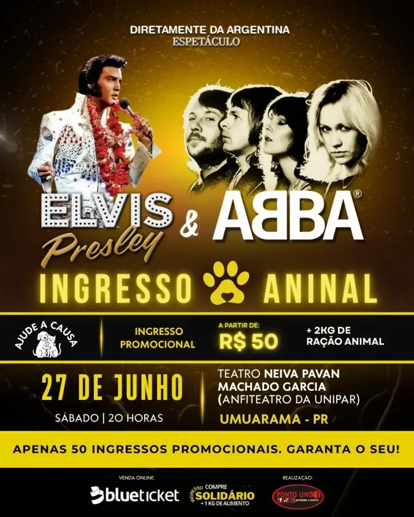 Espetáculo internacional Elvis & ABBA chega a Umuarama com repertório de grandes sucessos