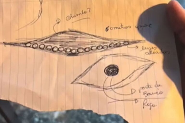 Anotações e desenhos de suposto ovni no Paraná.