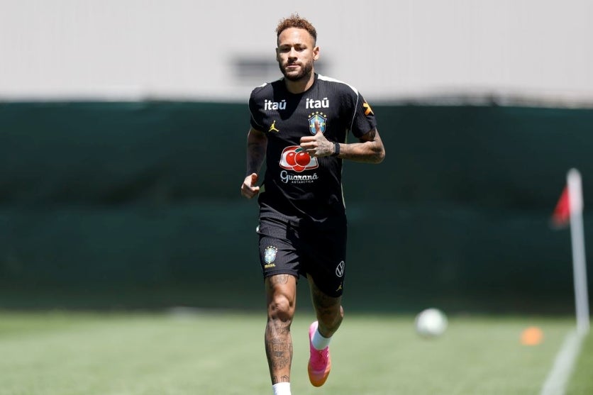 Neymar durante treino para a Copa do Mundo.