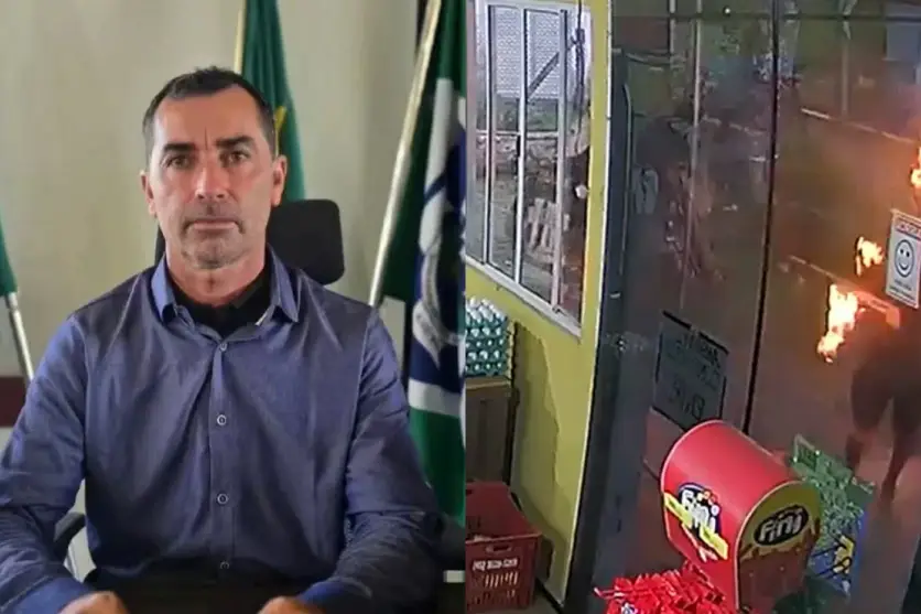 O vereador João Luiz Francisco, ao lado de seu ataque sofrido.